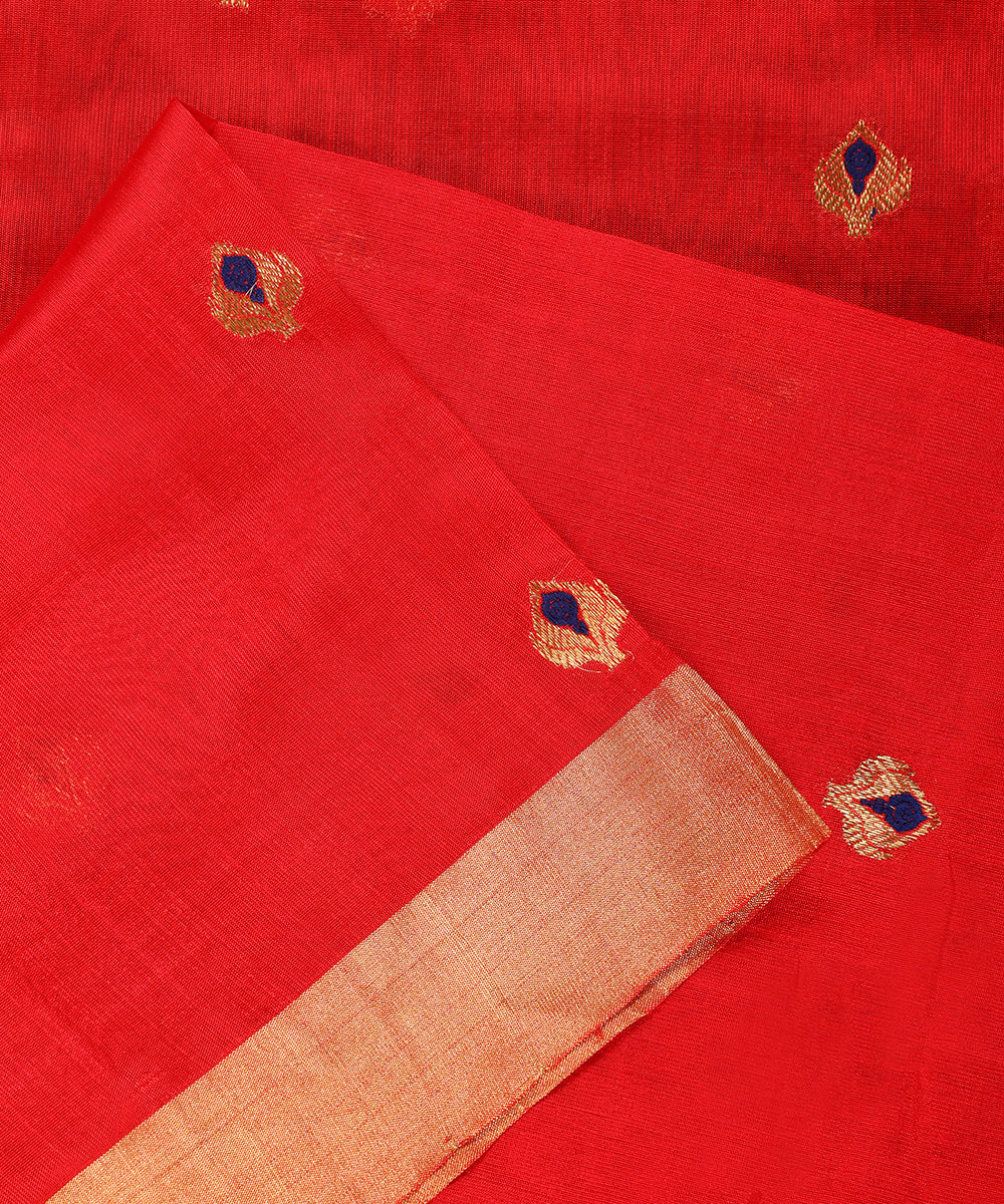 Handloom_Red_Pure_Chanderi_Silk_Dupatta_With_Meenakari_Booti_WeaverStory_04