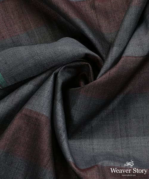 Grey_And_Maroon_Handloom_Pure_Tussar_Silk_Dupatta_With_Gradient_Checks_And_Green_Pallu_Border_WeaverStory_05