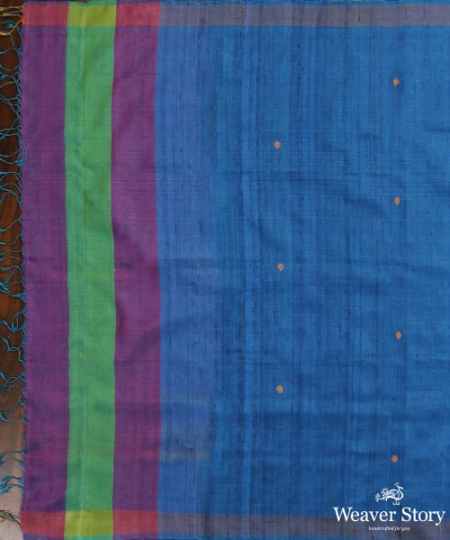 Handloom_Blue_Pure_Tussar_Silk_Dupatta_With_Diamond_Booti_And_Purple_Pallu_Border_WeaverStory_02