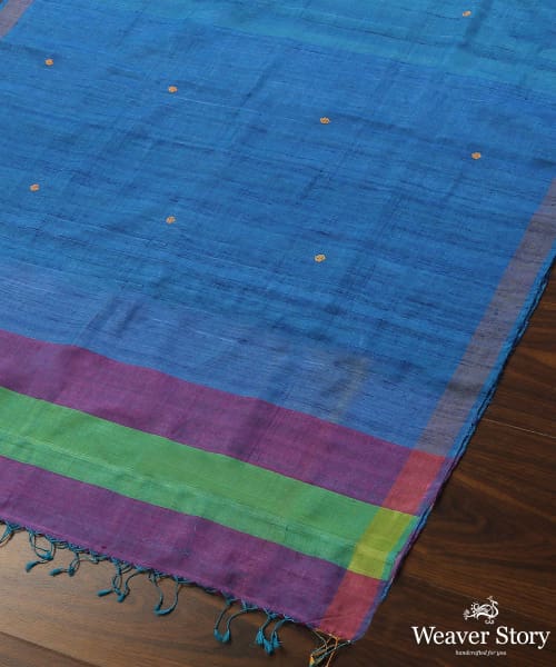 Handloom_Blue_Pure_Tussar_Silk_Dupatta_With_Diamond_Booti_And_Purple_Pallu_Border_WeaverStory_03