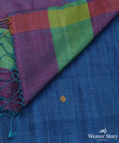 Handloom_Blue_Pure_Tussar_Silk_Dupatta_With_Diamond_Booti_And_Purple_Pallu_Border_WeaverStory_04