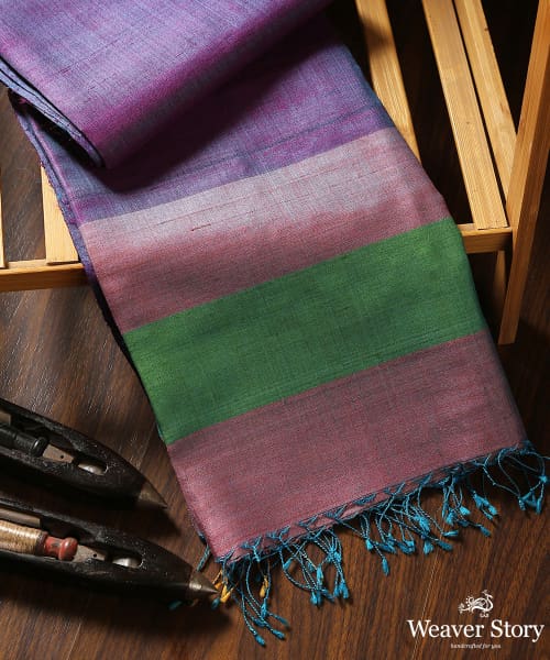 Purple_Handloom_Pure_Tussar_Silk_Dupatta_With_Diamond_Booti_And_Orange_Border_WeaverStory_01
