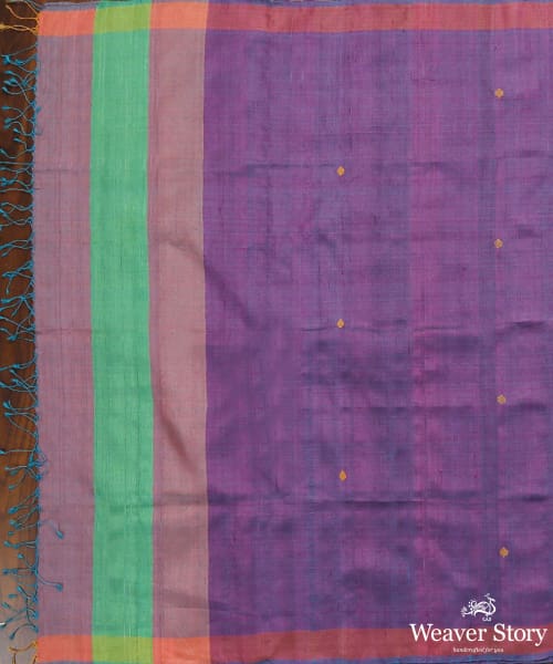 Purple_Handloom_Pure_Tussar_Silk_Dupatta_With_Diamond_Booti_And_Orange_Border_WeaverStory_02