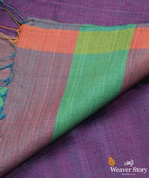 Purple_Handloom_Pure_Tussar_Silk_Dupatta_With_Diamond_Booti_And_Orange_Border_WeaverStory_04