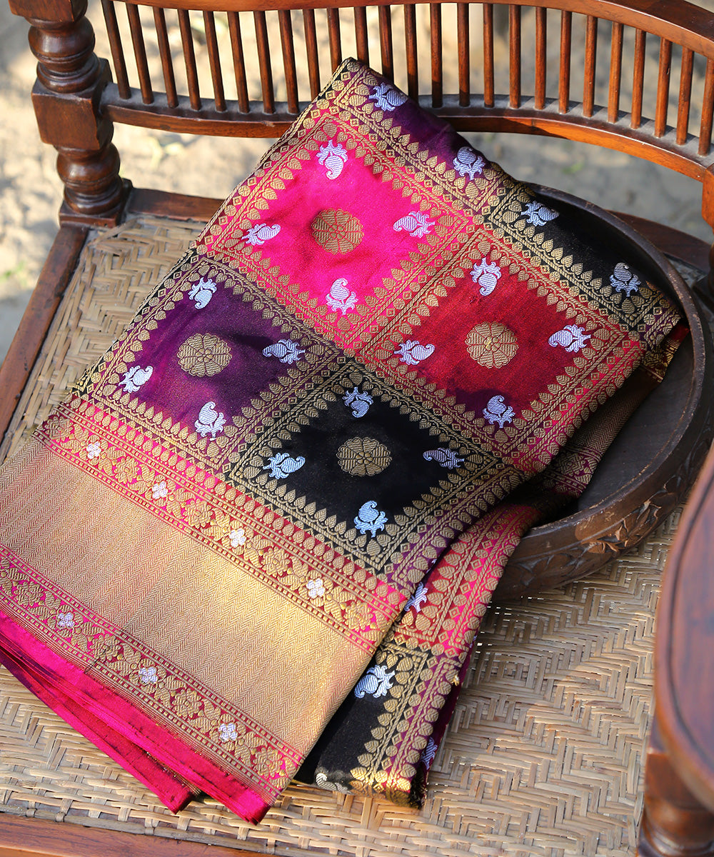 Purple_And_Black_Handloom_Pure_Katan_Silk_Rangkaat_Banarasi_Dupatta_WeaverStory_01