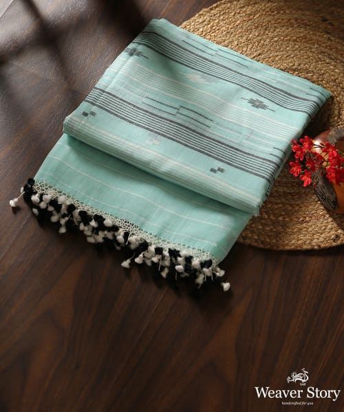 Green_Handloom_Pure_Malmal_Dhakai_Jamdani_Dupatta_WeaverStory_01