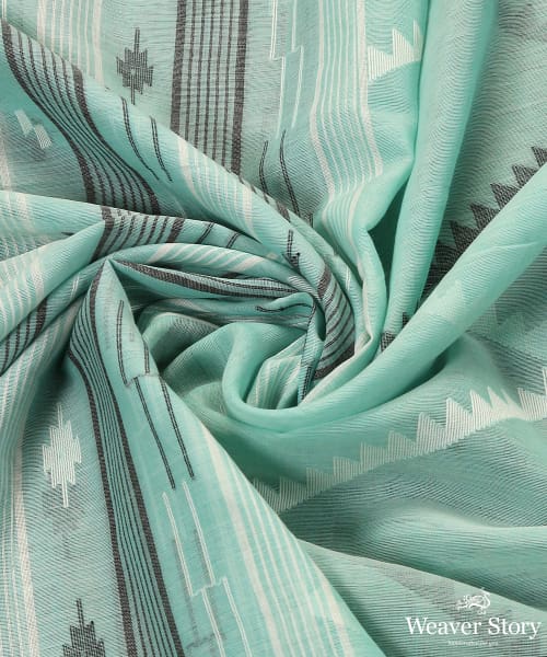 Green_Handloom_Pure_Malmal_Dhakai_Jamdani_Dupatta_WeaverStory_05