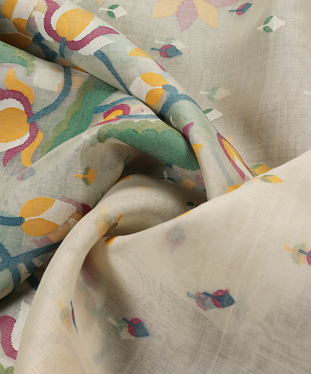 Khadi_Pure_Muslin_Dhakai_Jamdani_Dupatta_With_Lotus_Motifs_WeaverStory_05