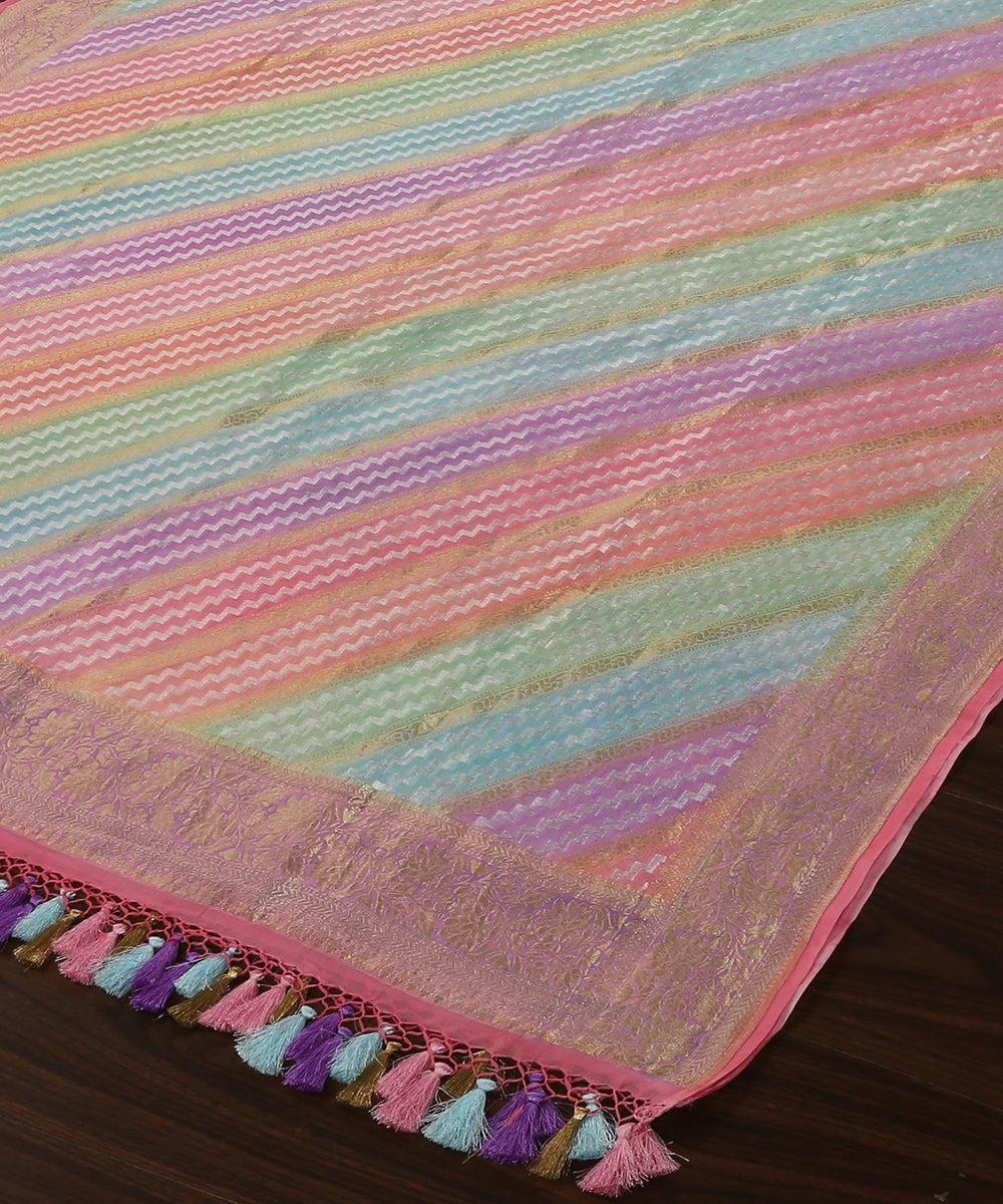 Handloom_Pink_And_Purple_Pure_Georgette_Banarasi_Rangkat_Dupatta_WeaverStory_03