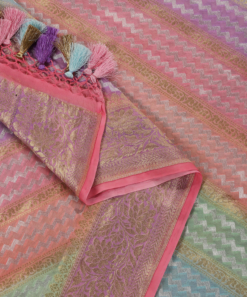 Handloom_Pink_And_Purple_Pure_Georgette_Banarasi_Rangkat_Dupatta_WeaverStory_04