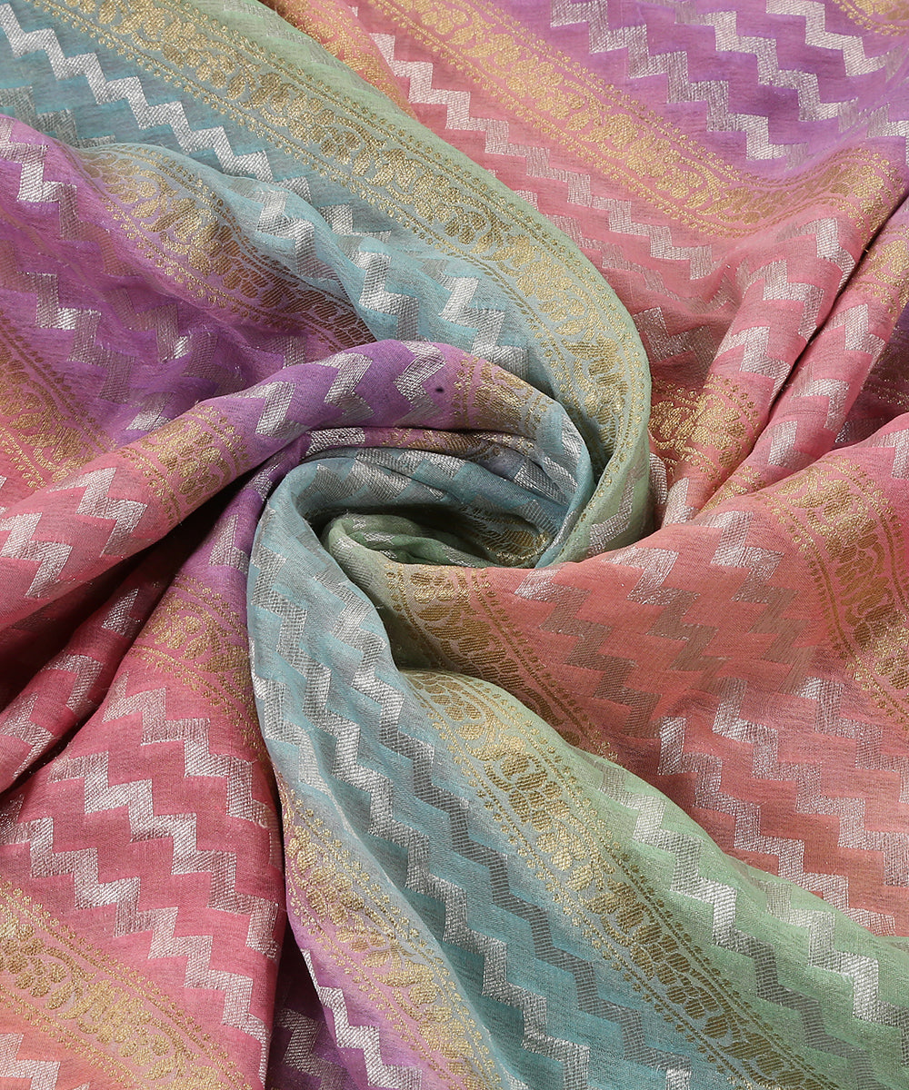 Handloom_Pink_And_Purple_Pure_Georgette_Banarasi_Rangkat_Dupatta_WeaverStory_05