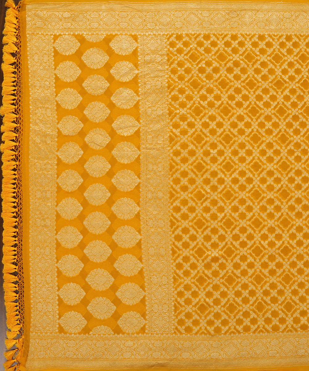 Mustard_Handloom_Pure_Georgette_Banarasi_Dupatta_With_All_Over_Cutwork_Jaal_WeaverStory_02