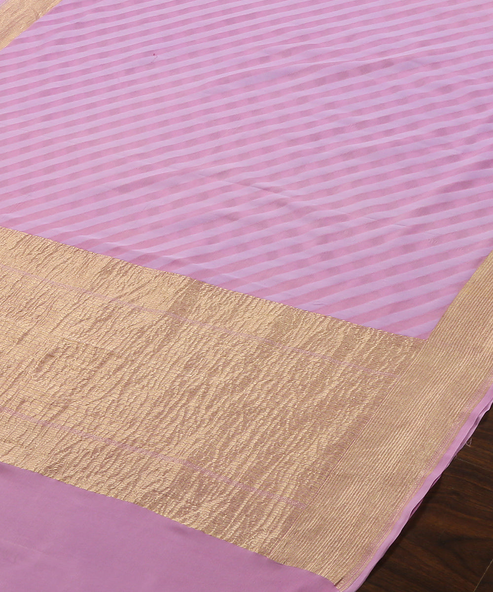 Handloom_Lavender_Pure_Georgette_Striped_Banarasi_Dupatta_With_Golden_Zari_Border_WeaverStory_03