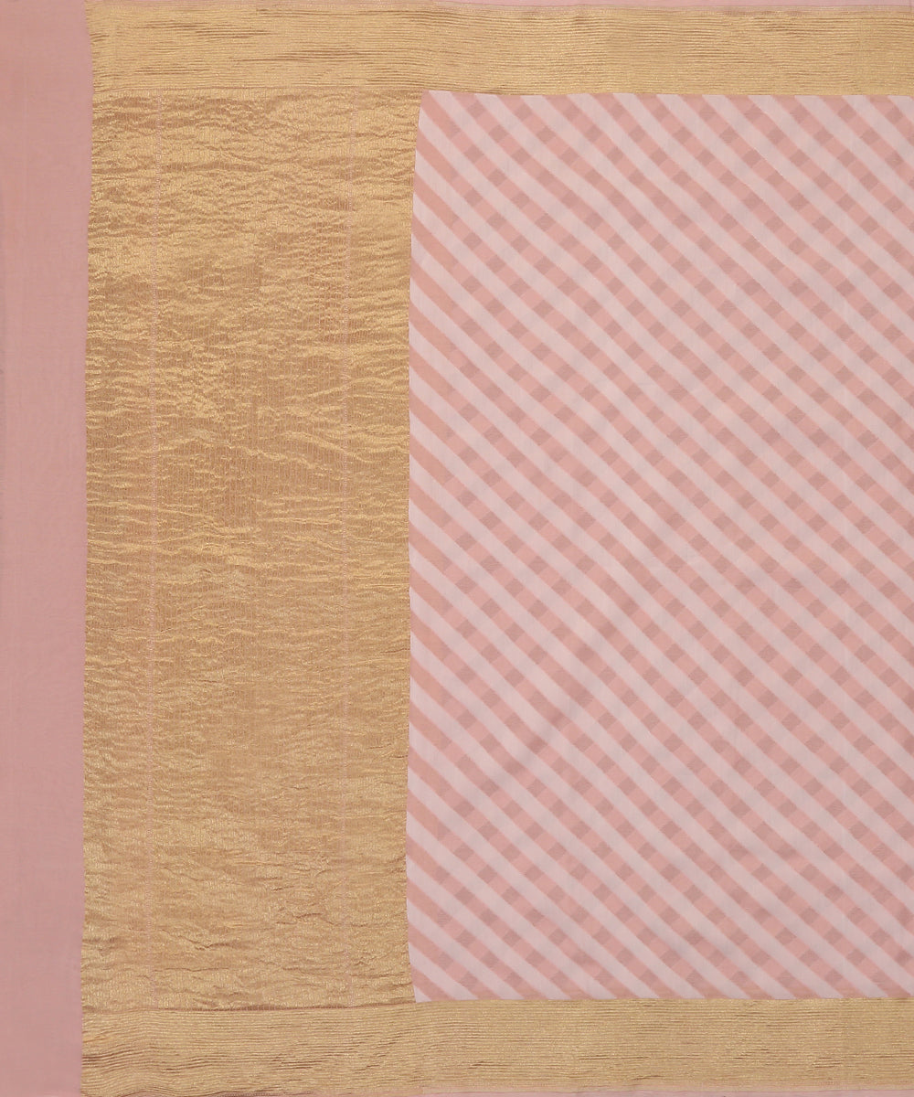 Pastel_Peach_Handloom_Pure_Georgette_Striped_Banarasi_Dupatta_With_Golden_Zari_Border_WeaverStory_02