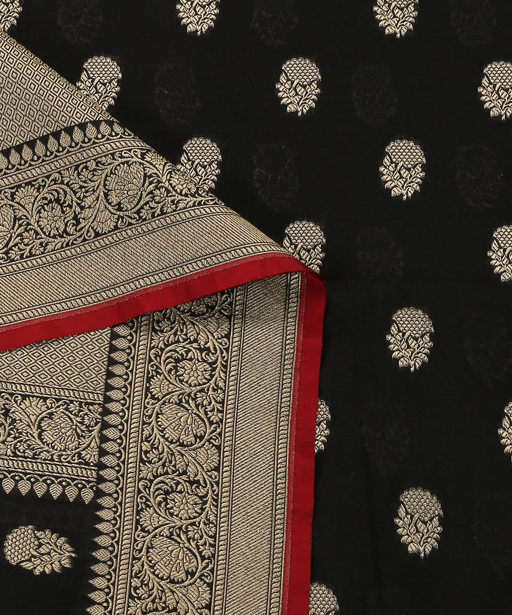 Handloom_Black_Pure_Katan_Georgette_Banarasi_Dupatta_With_All_Over_Cutwork_Booti_WeaverStory_04