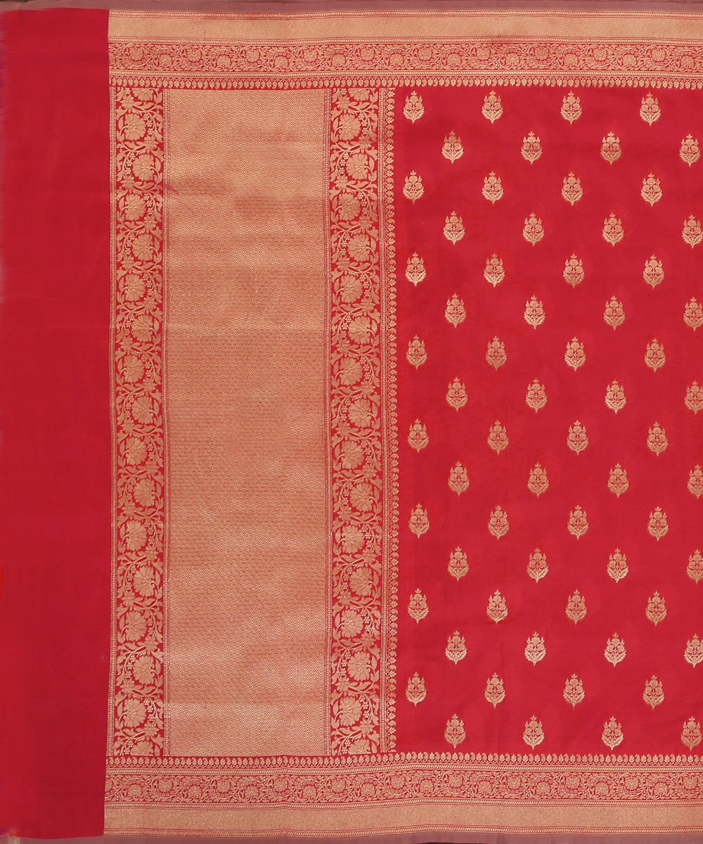 Handloom_Carrot_Pink_Pure_Katan_Georgette_Banarasi_Dupatta_With_All_Over_Booti_And_Border_WeaverStory_02