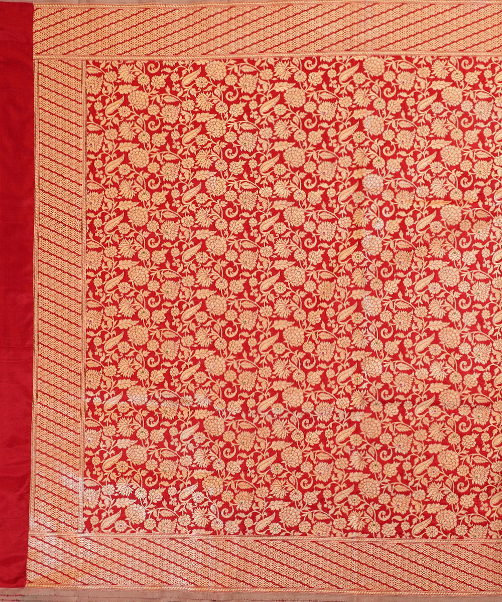 Handloom_Red_Pure_Katan_Silk_Kimkhab_Banarasi_Dupatta_With_Meenakari_WeaverStory_02