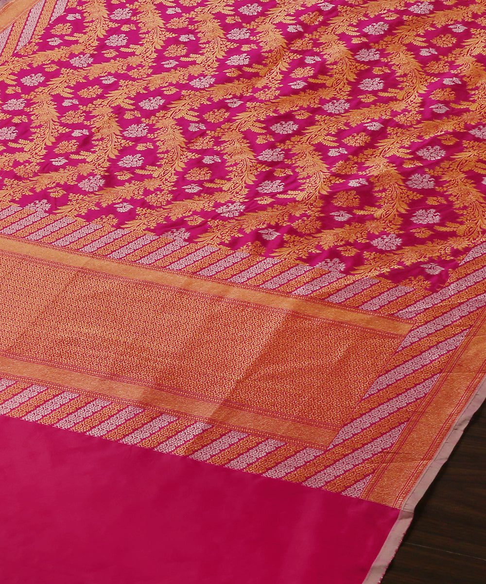 Rani_Pink_Handloom_Pure_Katan_Silk_Banarasi_Dupatta_With_Sona_Rupa_Jaal_WeaverStory_03