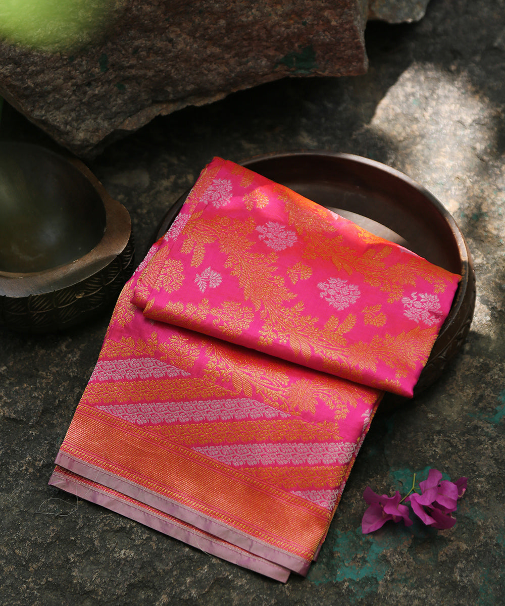 Handloom_Pink_Pure_Katan_Silk_Banarasi_Dupatta_With_Sona_Rupa_Jaal_WeaverStory_01