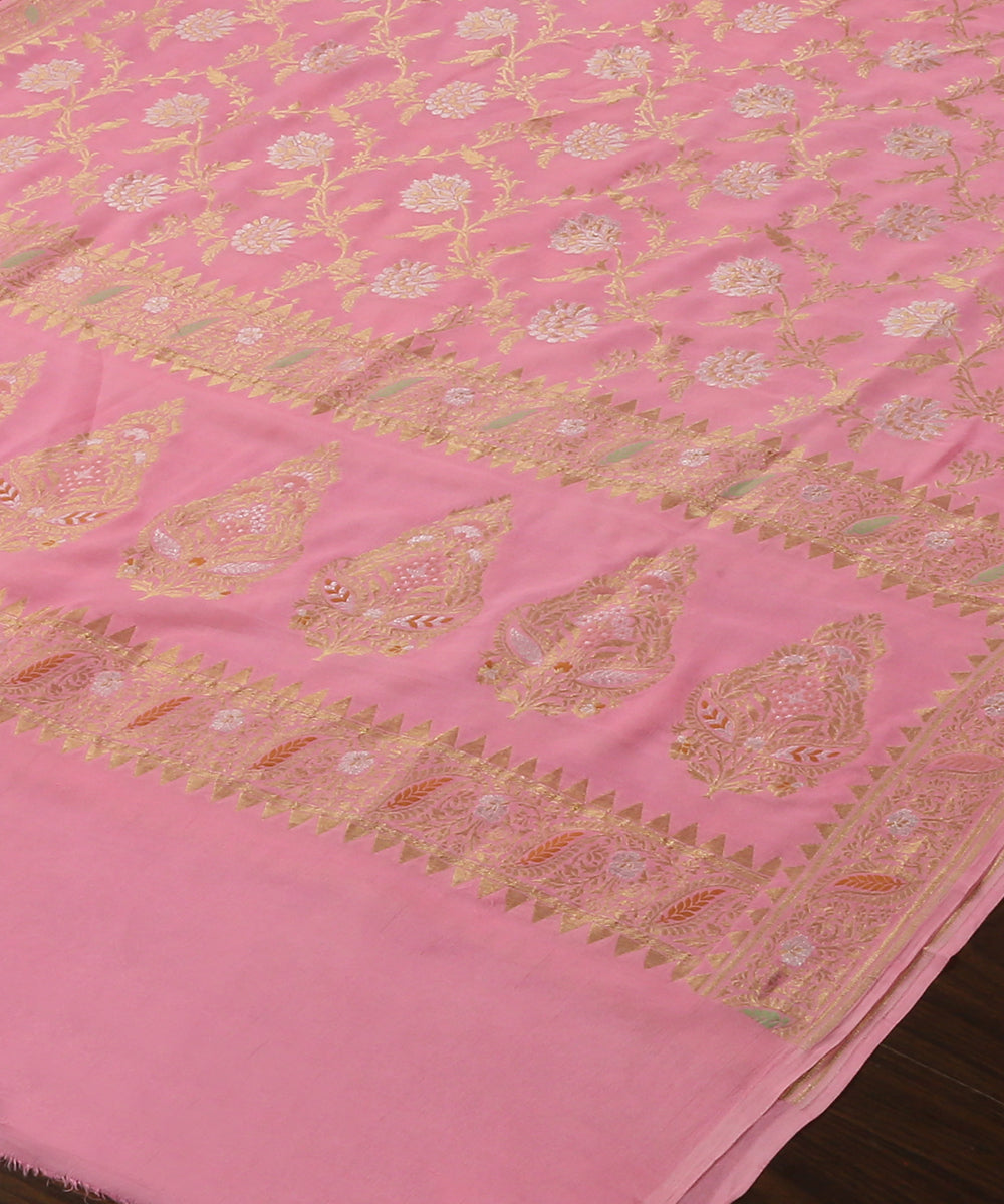 Pink_Handloom_Pure_Georgette_Banarasi_Dupatta_With_Sona_Rupa_Zari_Jaal_WeaverStory_03