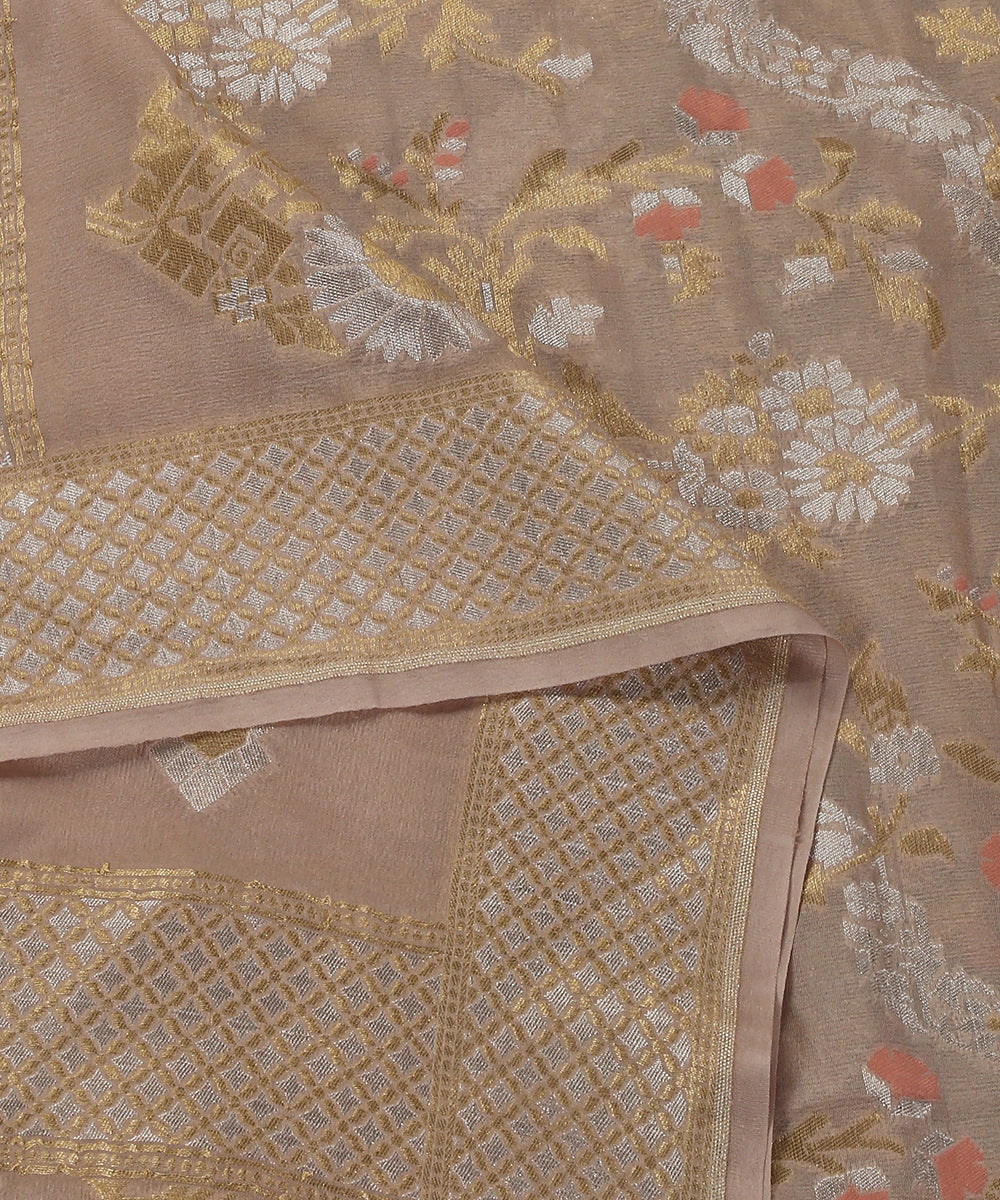 Handloom_Beige_Pure_Georgette_Banarasi_Dupatta_With_Sona_Rupa_Jaal_WeaverStory_04