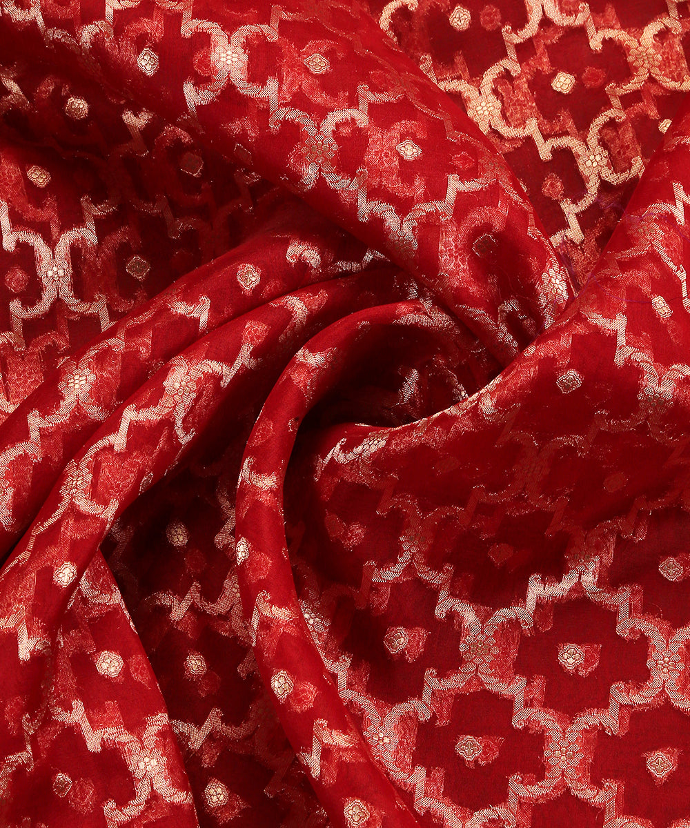 Red_Handloom_Pure_Kora_Silk_Banarasi_Dupatta_With_Cutwork_Jaal_WeaverStory_05