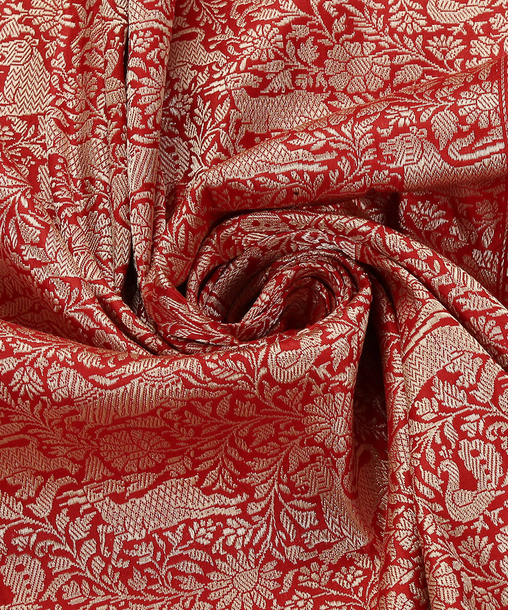 Handloom_Red_Pure_Katan_Silk_Shikargah_Banarasi_Dupatta_WeaverStory_05