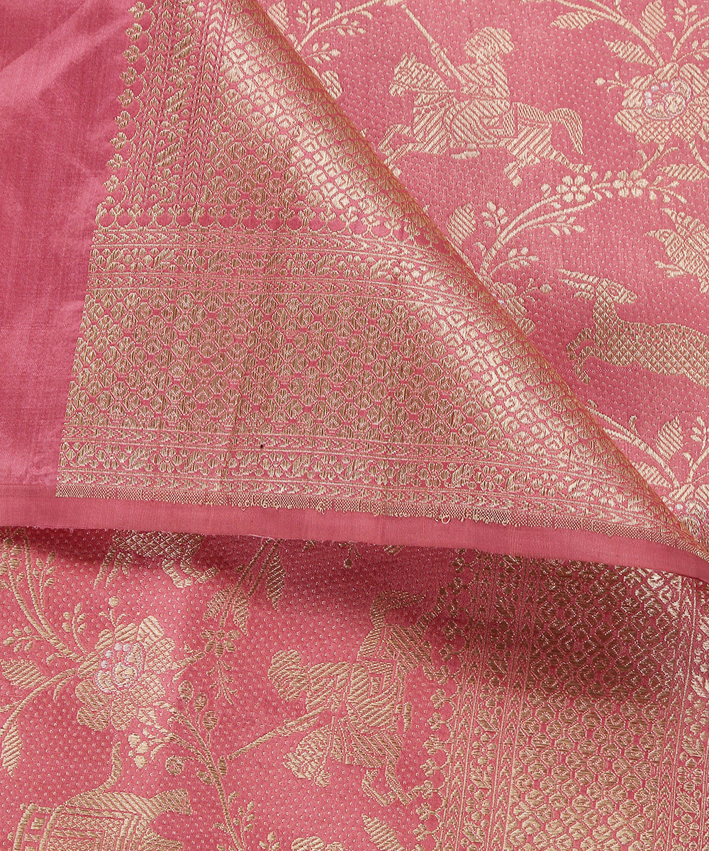 Pink_Handloom_Pure_Katan_Silk_Shikargah_Banarasi_Dupatta_With_Meenakari_WeaverStory_04