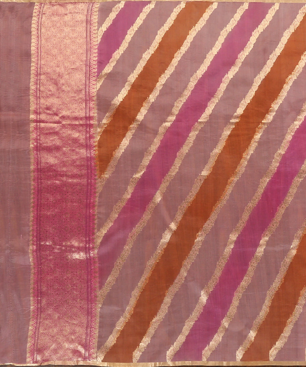 Handloom_Pink_And_Peach_Rangkaat_Pure_Organza_Dupatta_With_All_Over_Jaal_WeaverStory_02