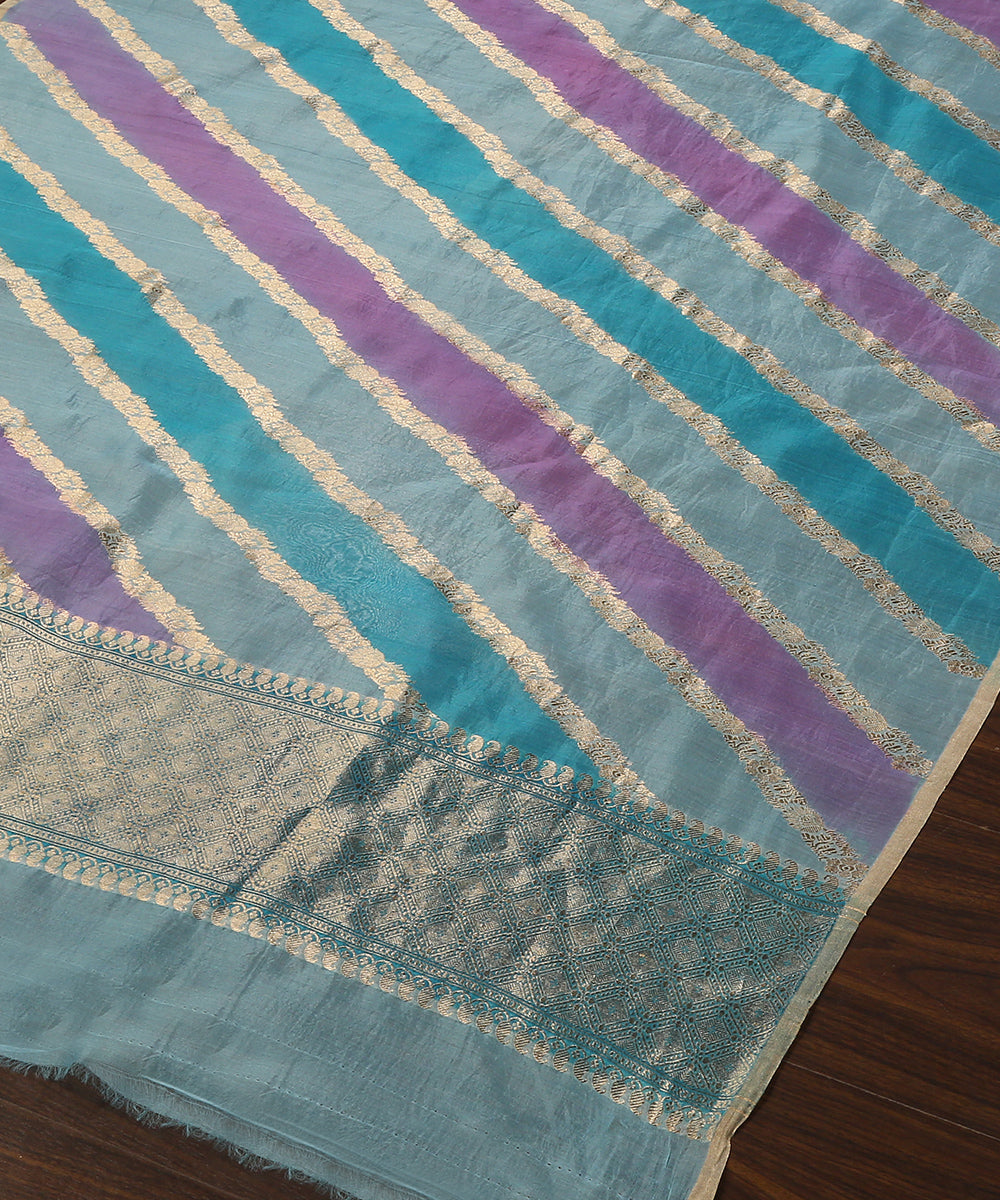 Sky_Blue_And_Purple_Handloom_Rangkaat_Pure_Organza_Dupatta_With_All_Over_Jaal_WeaverStory_03