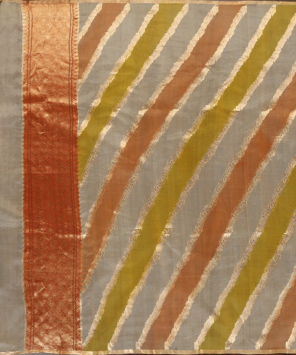 Handloom_Cream_And_Yellow_Rangkaat_Pure_Organza_Dupatta_With_All_Over_Jaal_WeaverStory_02