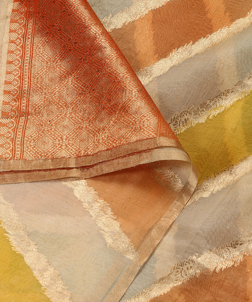 Handloom_Cream_And_Yellow_Rangkaat_Pure_Organza_Dupatta_With_All_Over_Jaal_WeaverStory_04