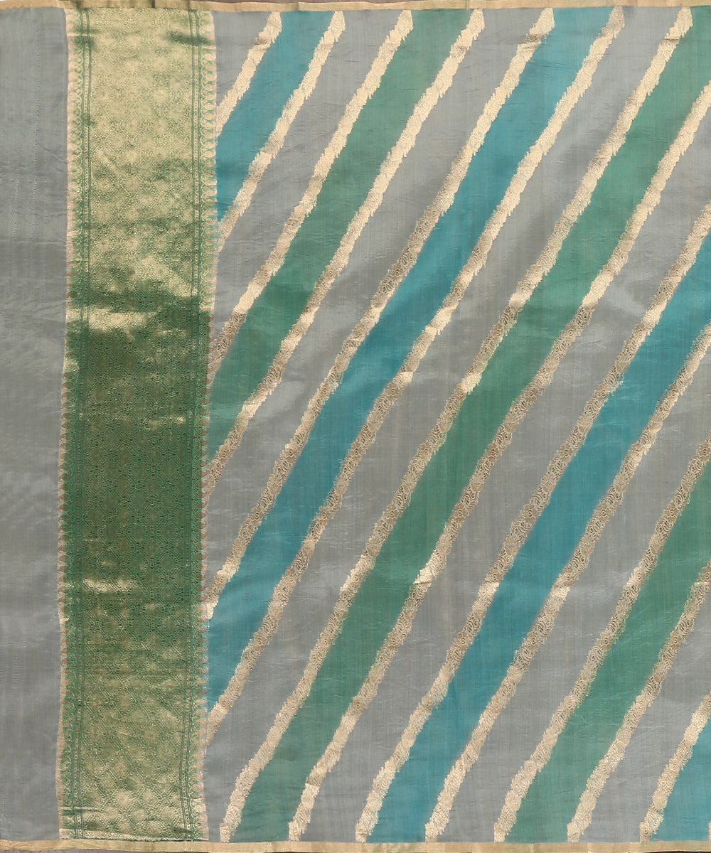 Handloom_Sky_Blue_And_Green_Rangkaat_Pure_Organza_Dupatta_With_All_Over_Jaal_WeaverStory_02