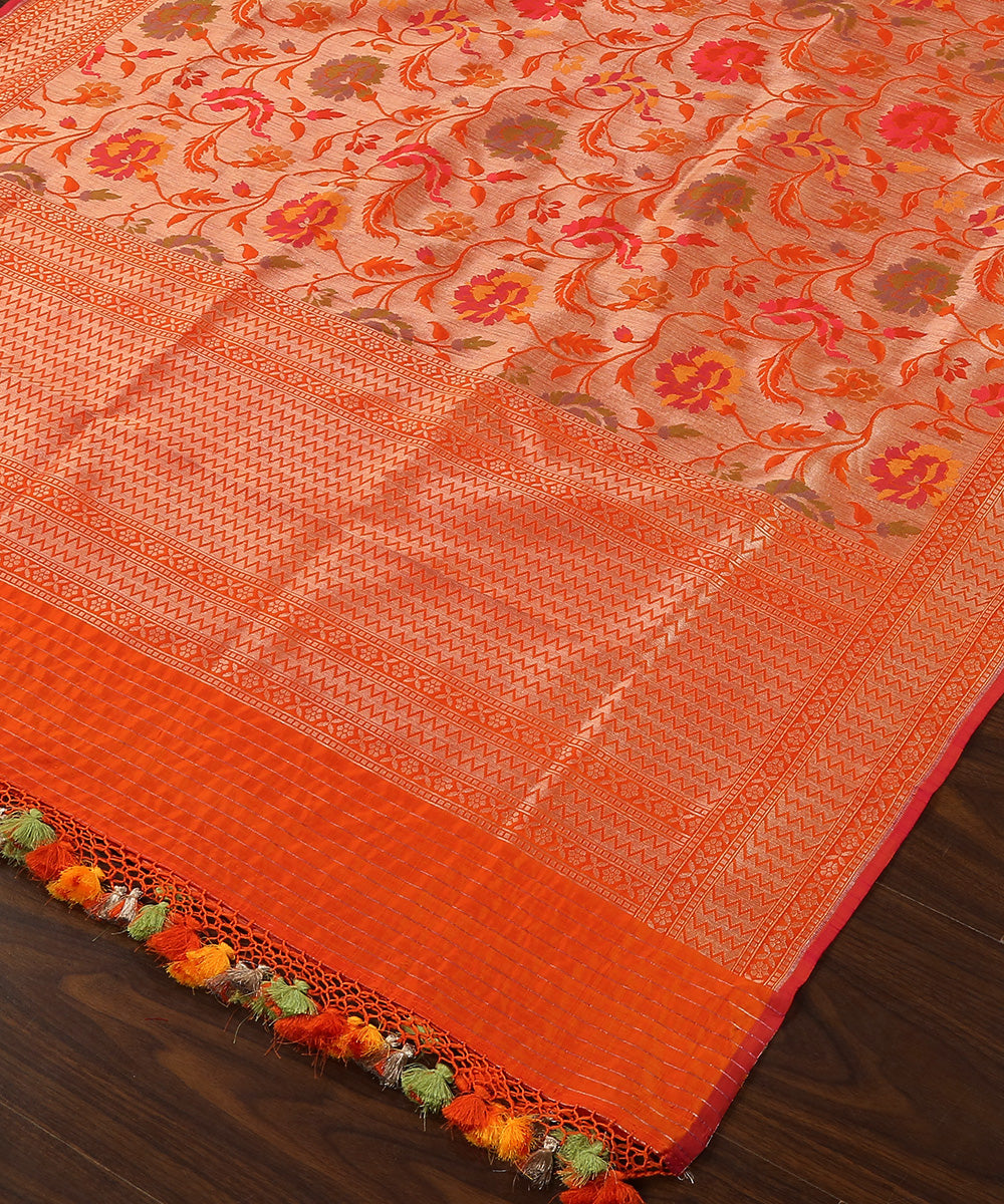 Handloom_Orange_Pure_Katan_Silk_Kimkhab_Banarasi_Dupatta_With_Jaal_WeaverStory_03