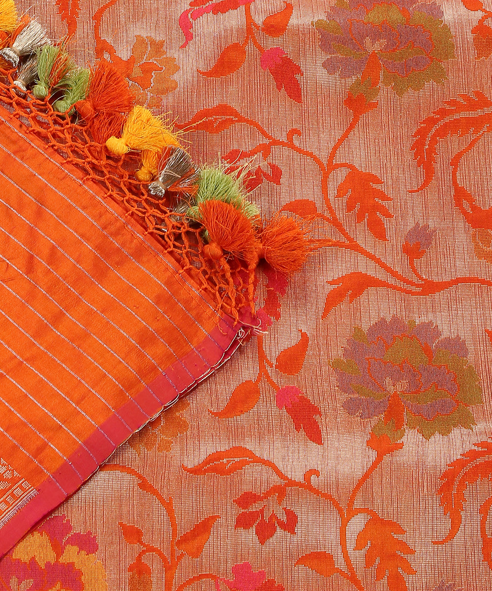 Handloom_Orange_Pure_Katan_Silk_Kimkhab_Banarasi_Dupatta_With_Jaal_WeaverStory_04