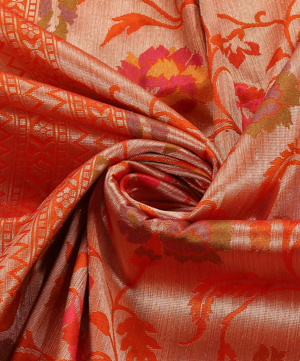 Handloom_Orange_Pure_Katan_Silk_Kimkhab_Banarasi_Dupatta_With_Jaal_WeaverStory_05