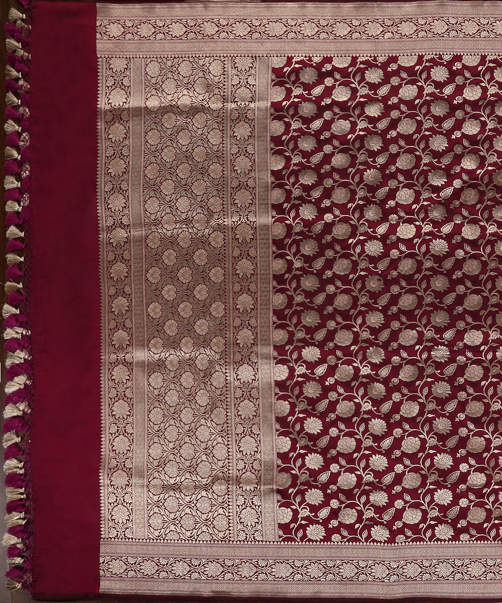 Wine_Handloom_Pure_Katan_Silk_Banarasi_Dupatta_With_Jaal_WeaverStory_02