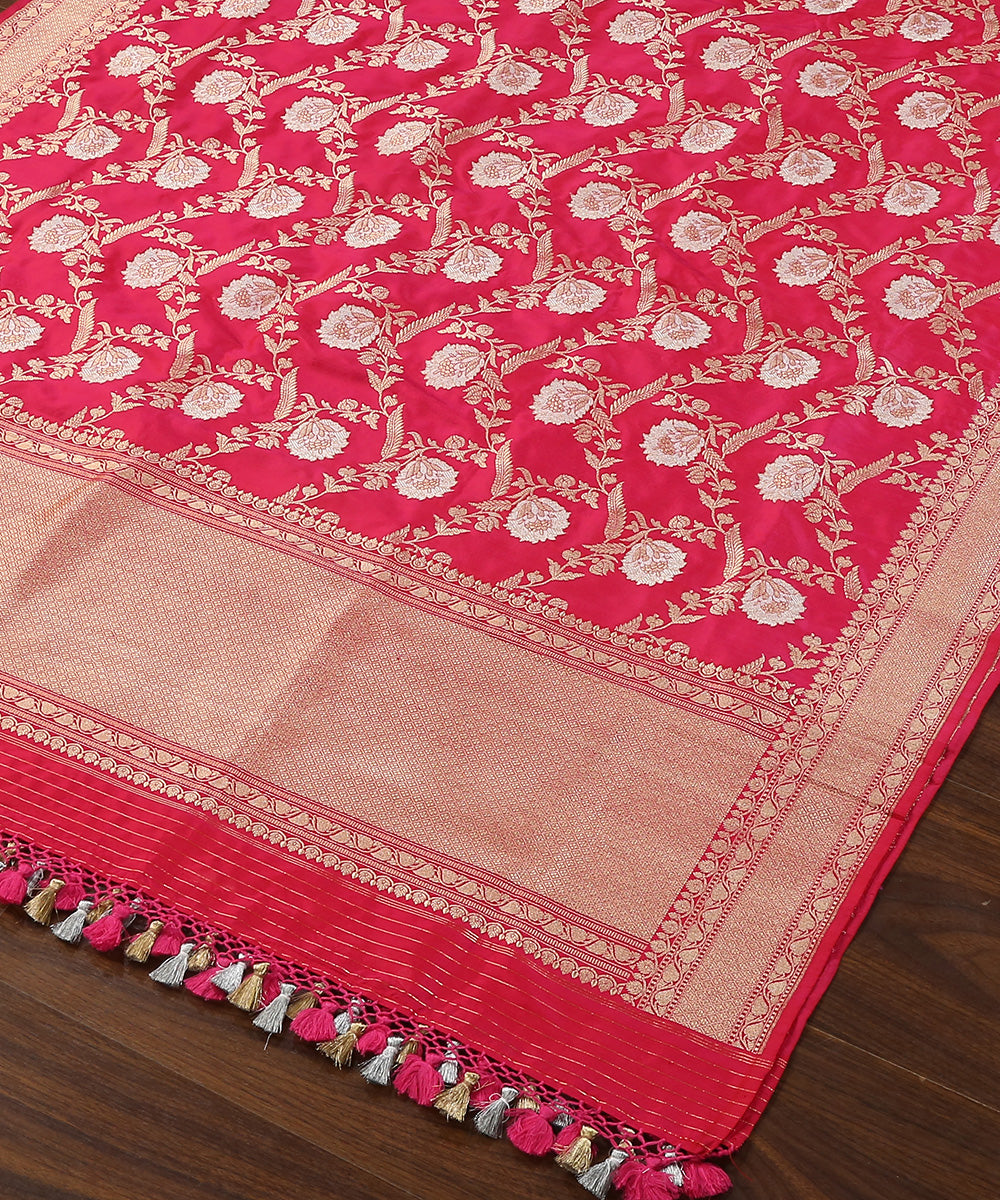 Rani_Pink_Handloom_Pure_Katan_Silk_Banarasi_Dupatta_With_Jaal_WeaverStory_03