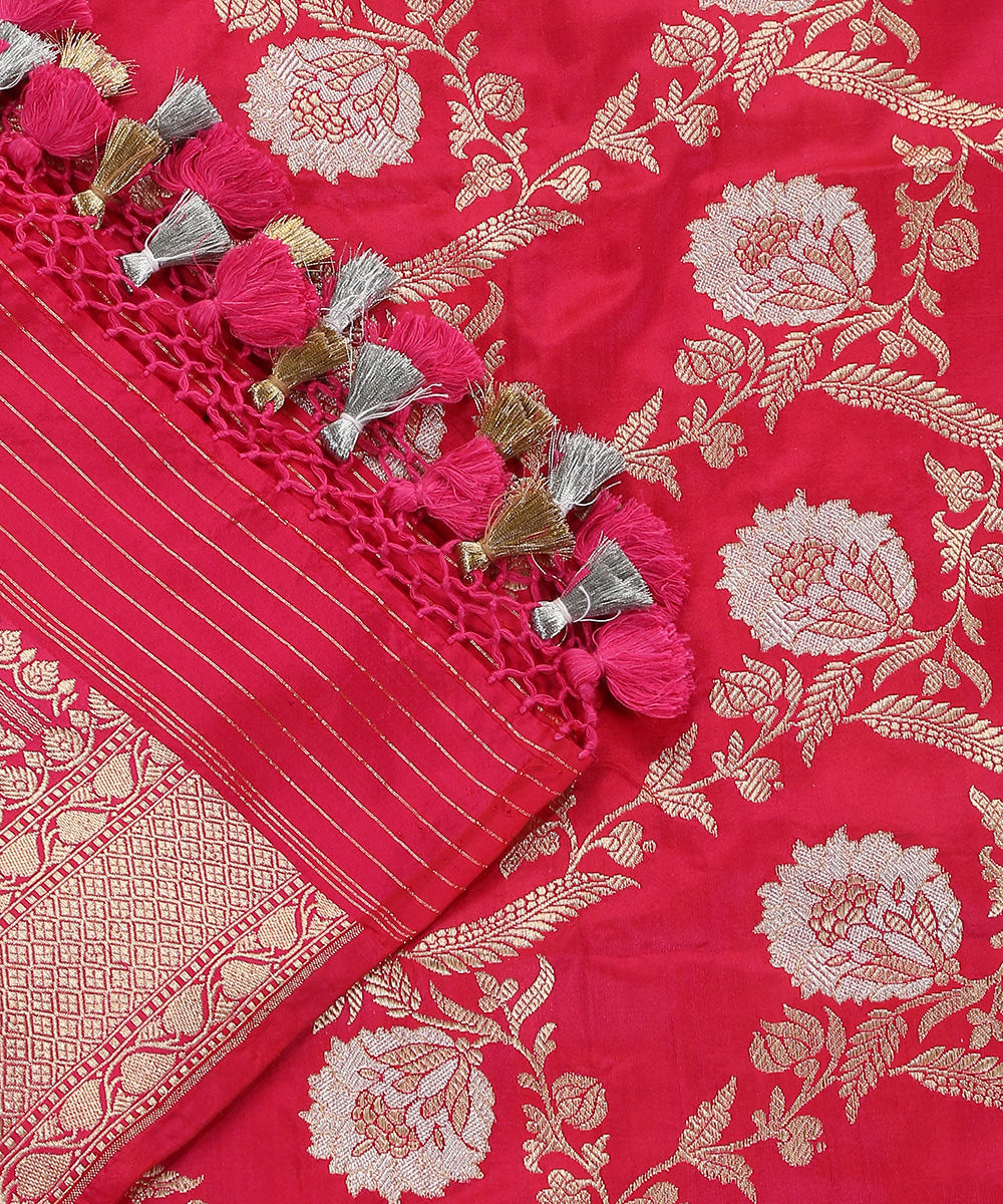 Rani_Pink_Handloom_Pure_Katan_Silk_Banarasi_Dupatta_With_Jaal_WeaverStory_04