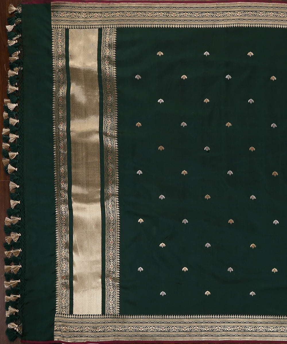 Handloom_Dark_Green_Pure_Katan_Silk_Banarasi_Dupatta_With_Meenakari_WeaverStory_02