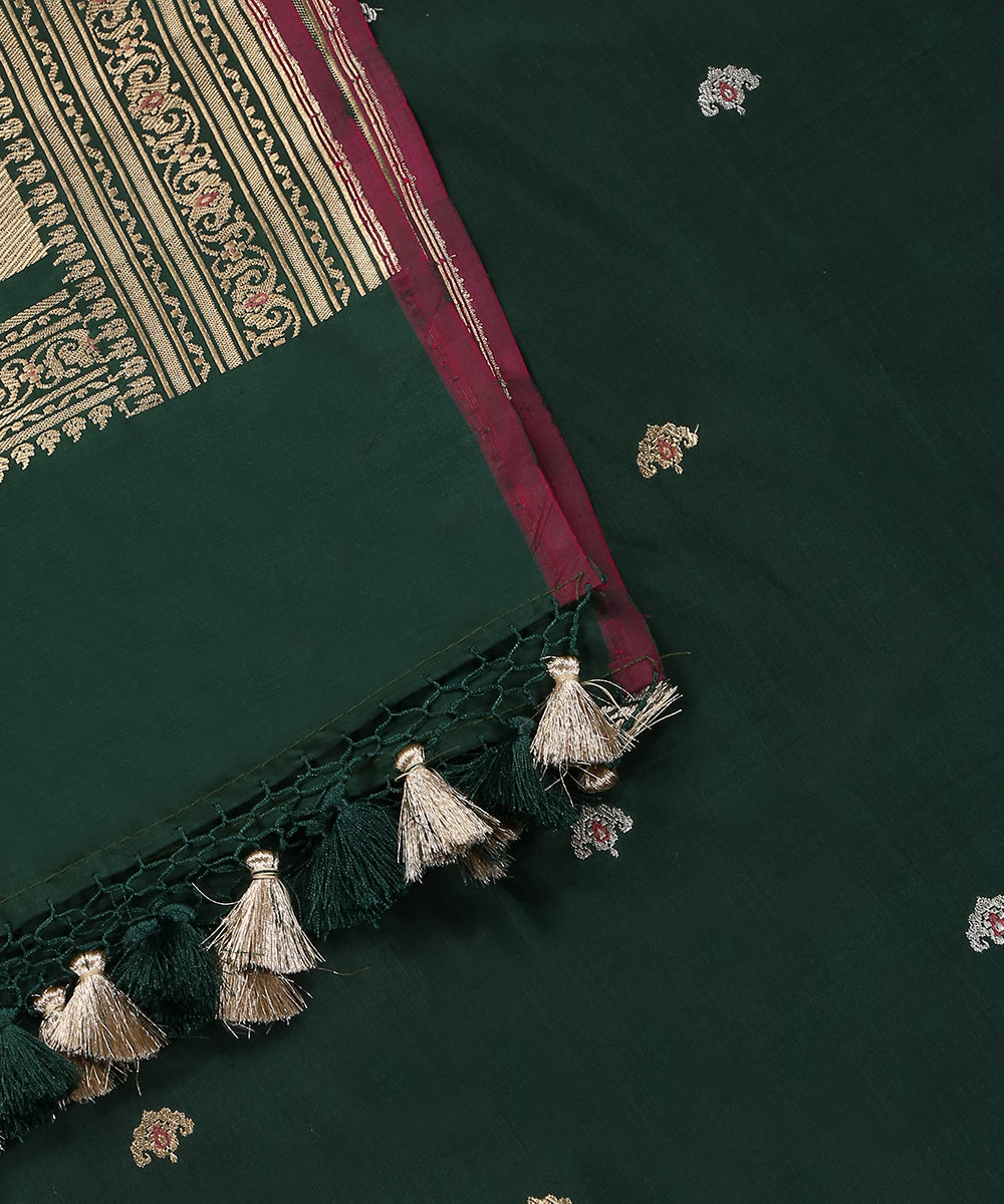 Handloom_Dark_Green_Pure_Katan_Silk_Banarasi_Dupatta_With_Meenakari_WeaverStory_04