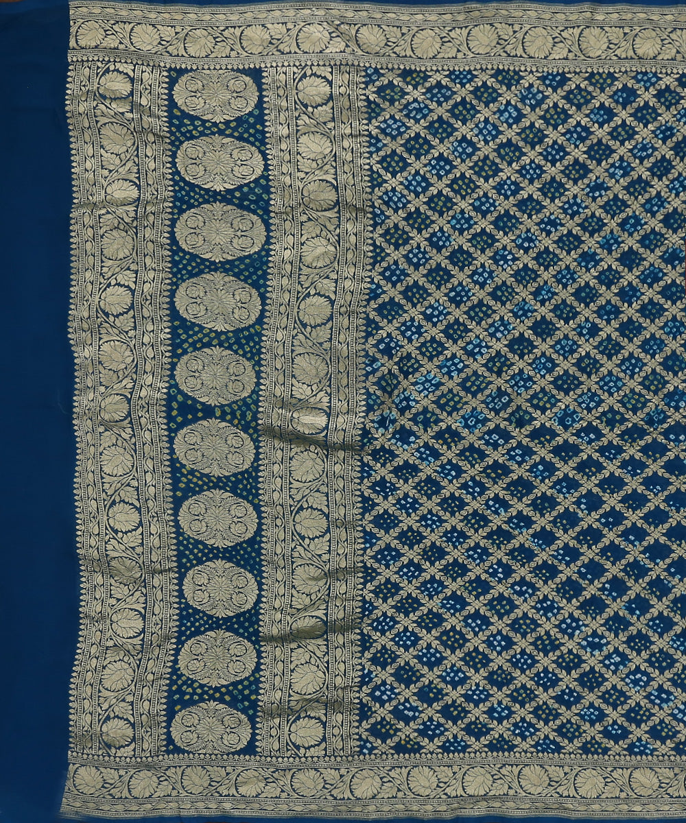 Teal_Blue_Handloom_Pure_Georgette_Banarasi_Bandhej_Dupatta_With_Cutwork_Weave_WeaverStory_02