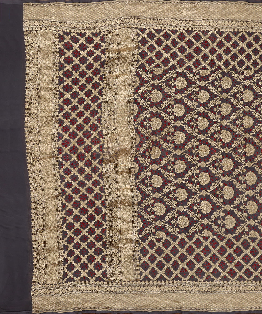 Handloom_Grey_Pure_Georgette_Banarasi_Bandhej_Dupatta_With_Floral_Jaal_WeaverStory_02