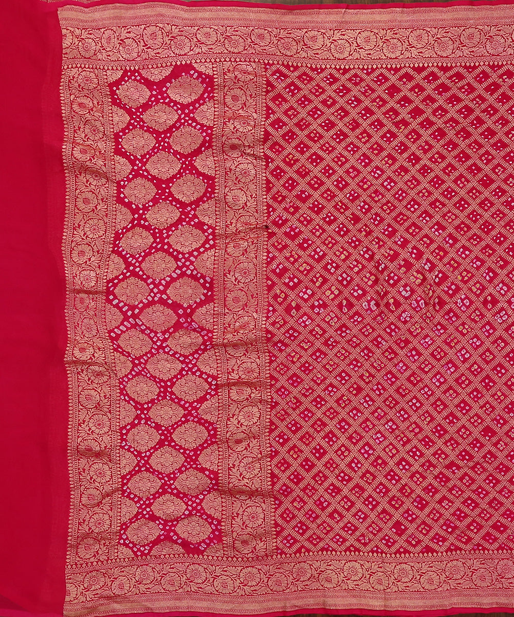 Handloom_Magenta_Pure_Georgette_Banarasi_Bandhej_Dupatta_With_Floral_Border_WeaverStory_02