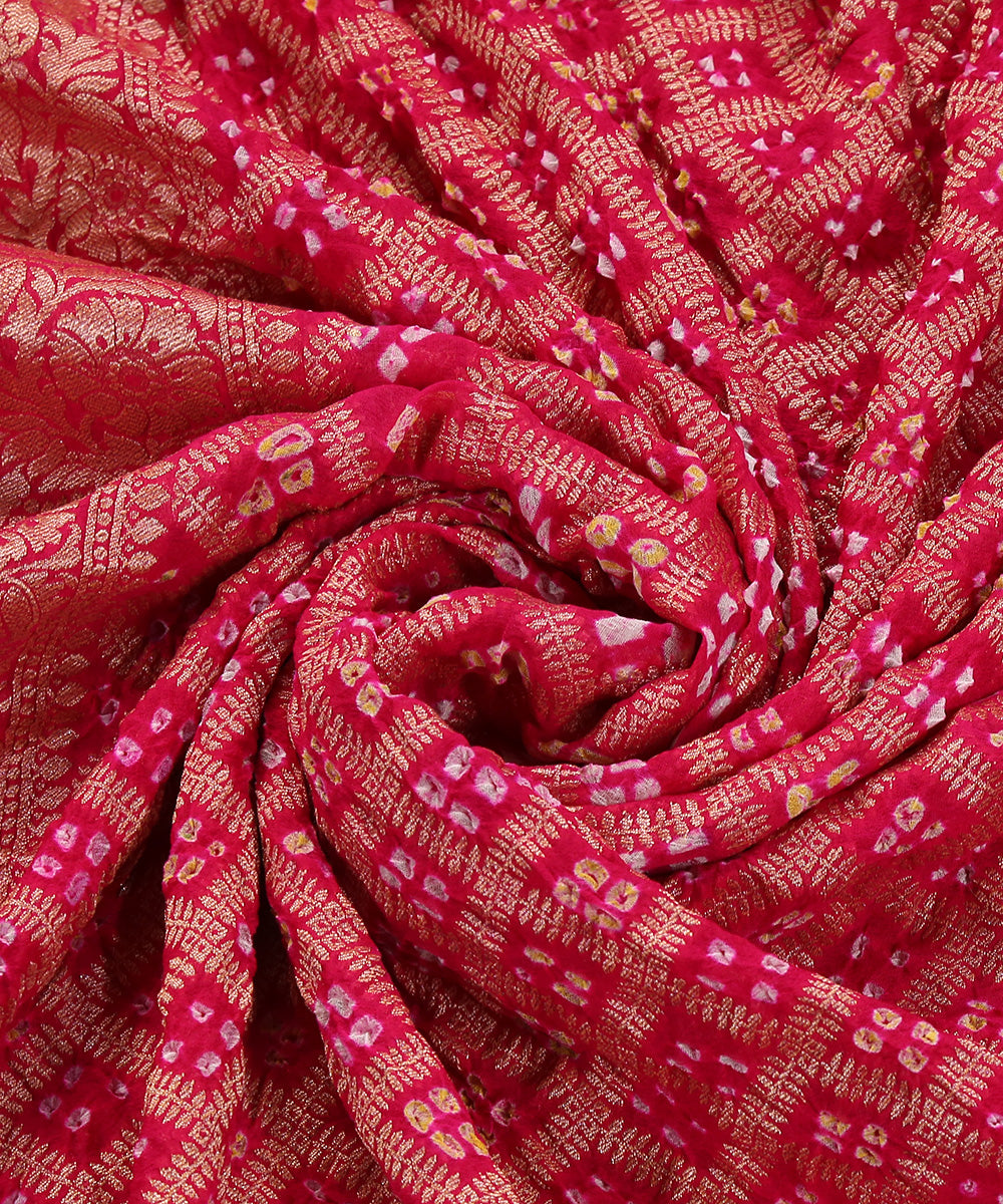 Handloom_Magenta_Pure_Georgette_Banarasi_Bandhej_Dupatta_With_Floral_Border_WeaverStory_05