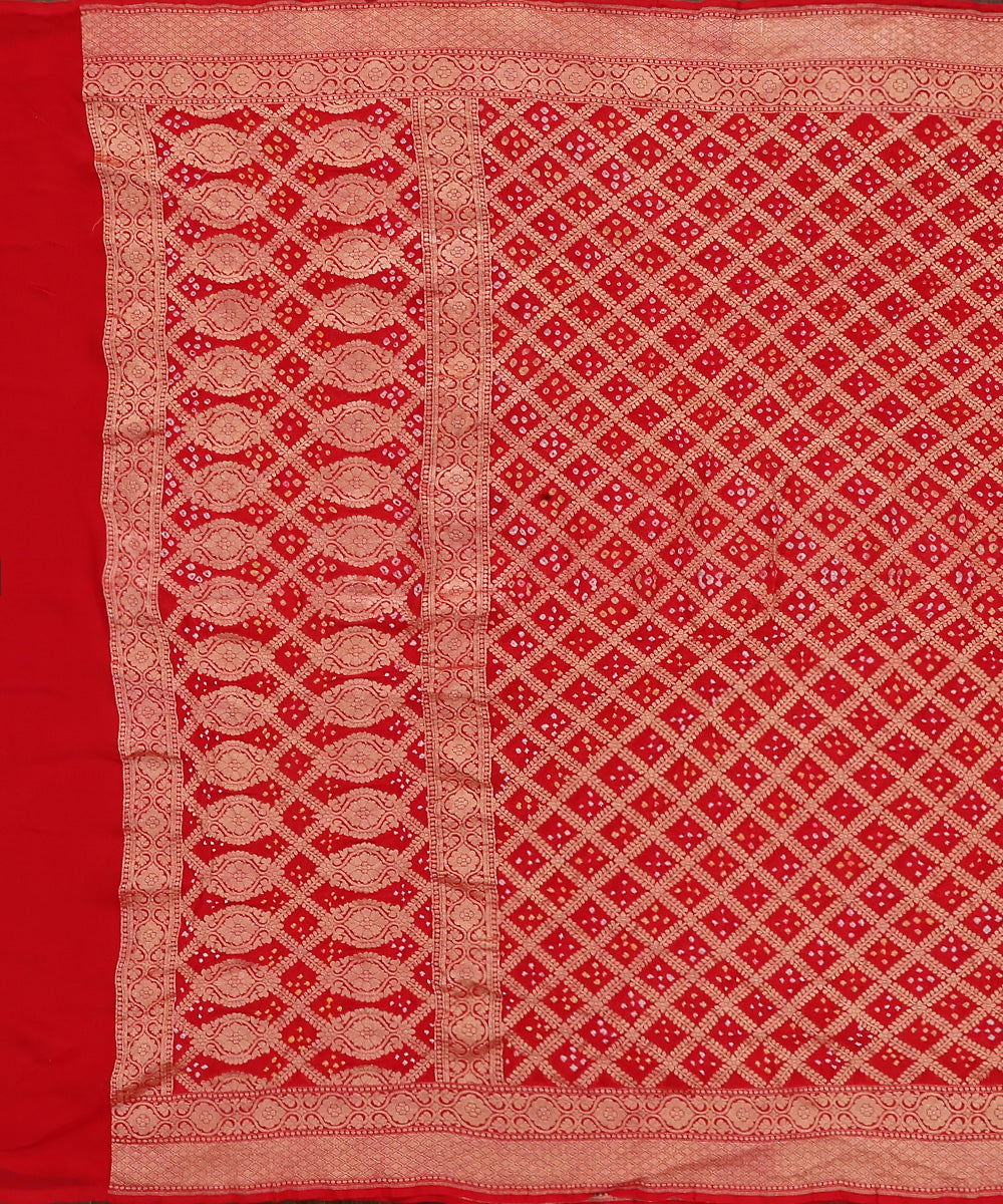 Handloom_Red_Pure_Georgette_Banarasi_Bandhej_Dupatta_With_Zari_Jaal_WeaverStory_02
