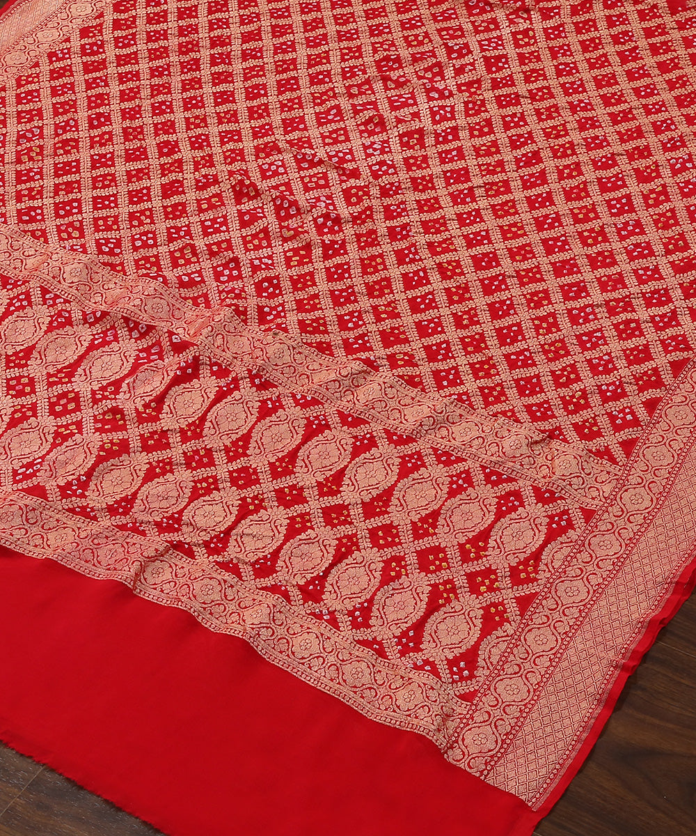 Handloom_Red_Pure_Georgette_Banarasi_Bandhej_Dupatta_With_Zari_Jaal_WeaverStory_03