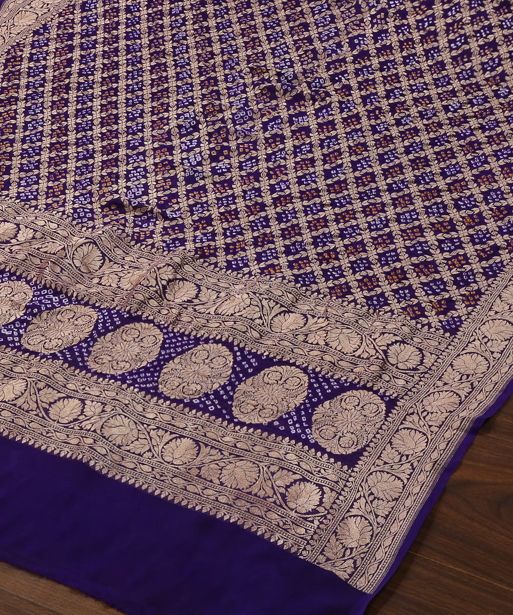 Handloom_Dark_Purple_Pure_Georgette_Banaras_Bandhej_Dupatta_With_Zari_Border_WeaverStory_03