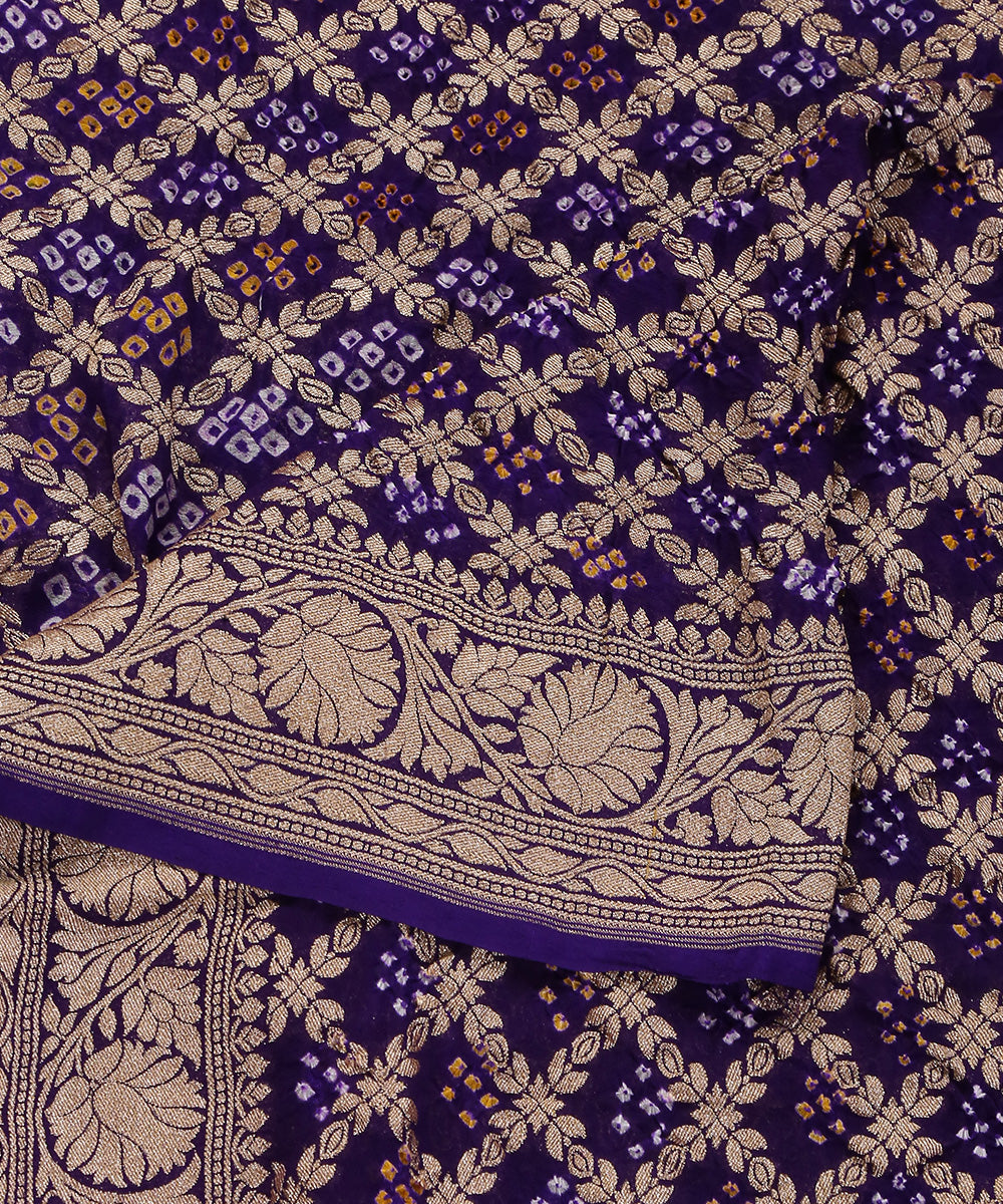 Handloom_Dark_Purple_Pure_Georgette_Banaras_Bandhej_Dupatta_With_Zari_Border_WeaverStory_04