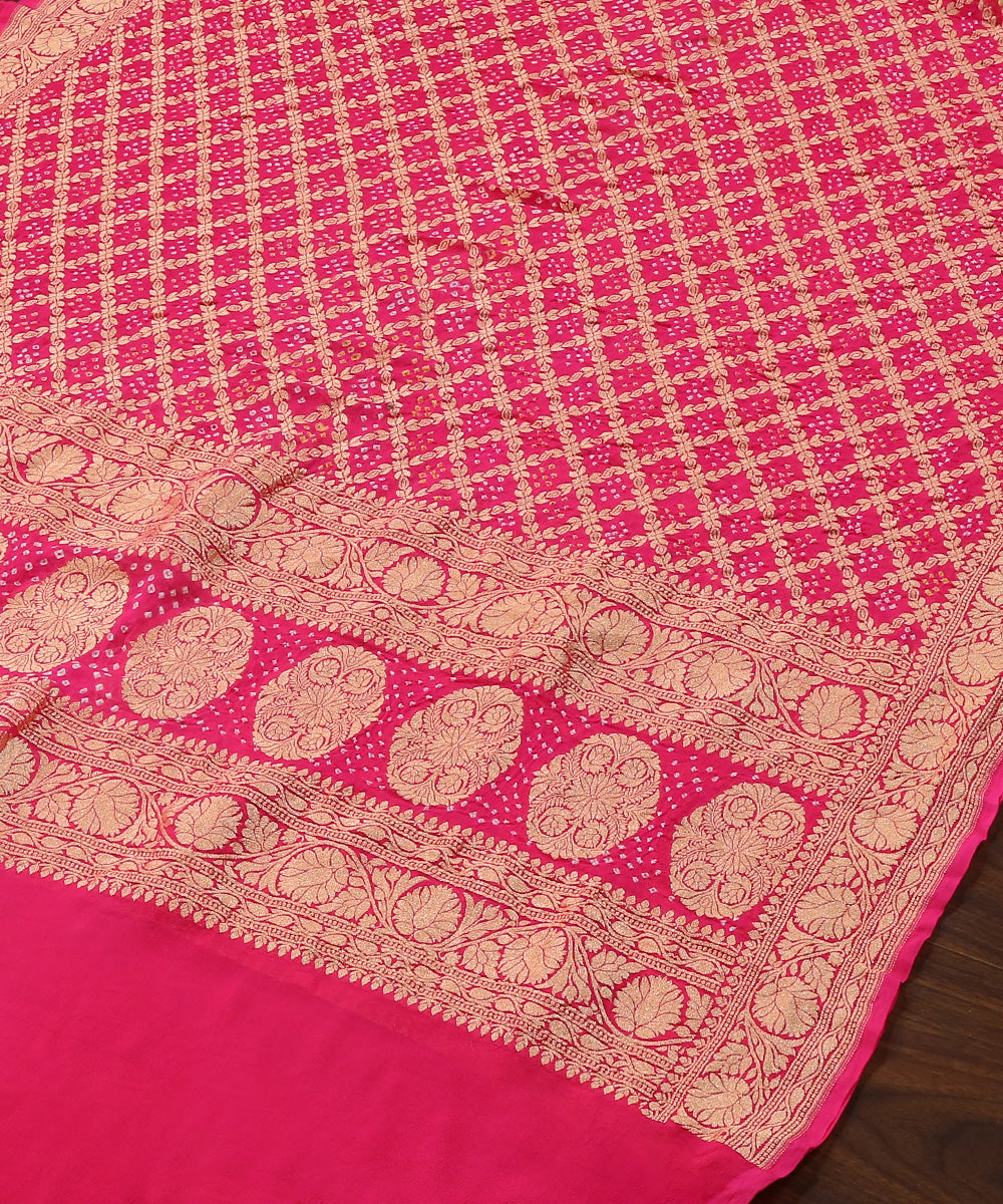 Pink_Handloom_Pure_Georgette_Banarasi_Bandhej_Dupatta_With_Cutwork_Weave_WeaverStory_03